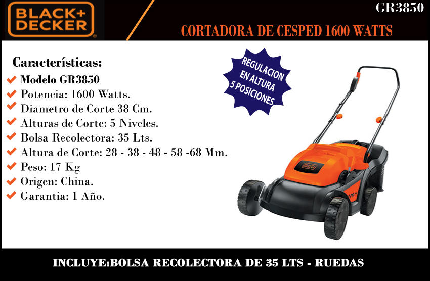 Black & Decker Cortadora Cesped 1600w (gr3800-ar)