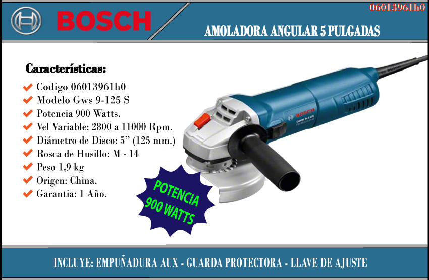 Amoladora Angular 5 900W 11000 rpm Bosch GWS 9-125