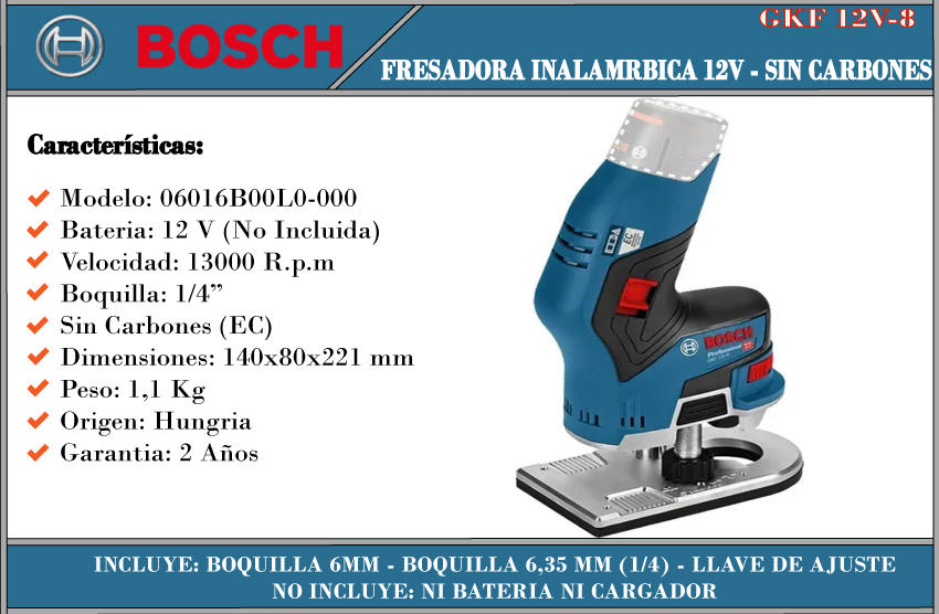 Bosch Mini Fresadora 12v Gkf 12v-8 (sin Bateria - Sin Cargador) - Centro de  Materiales