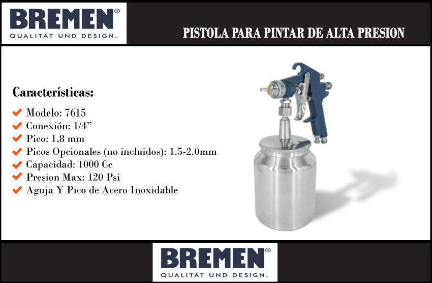 Bremen Pistola Para Pintar Alta Presion 4.0 Bar 58 Psi