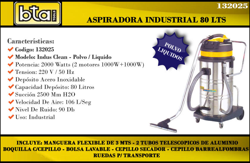 Bta Aspiradora Industrial 80 Lt Inox Plovo/liquido