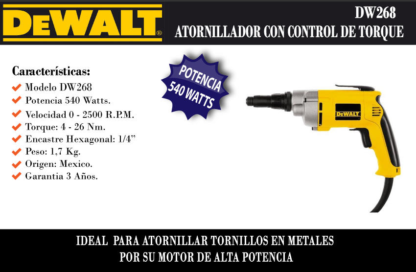 Dewalt Atornillador Control Torque 540w Dw268
