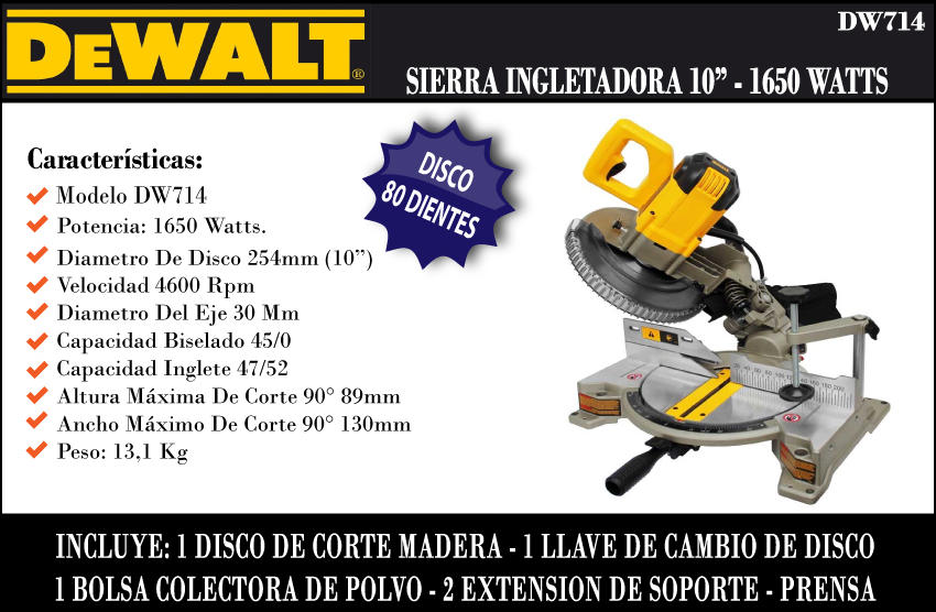 Sierra Ingletadora Dewalt DWS713 254mm 1600W