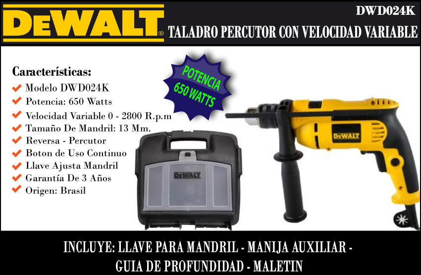 Dewalt Taladro Percutor 13 Mm 710w Maletin(dwd024k)