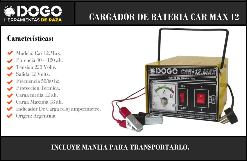 CARGADOR CAR 12 MAX DE BATERIAS (12V.) - Dogo