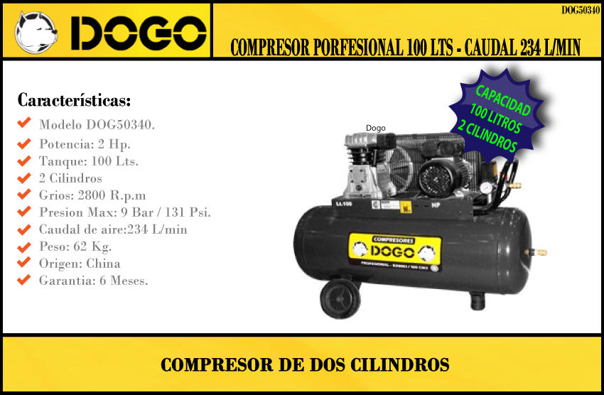 Compresor de aire 2 hp 100 litros monofásico