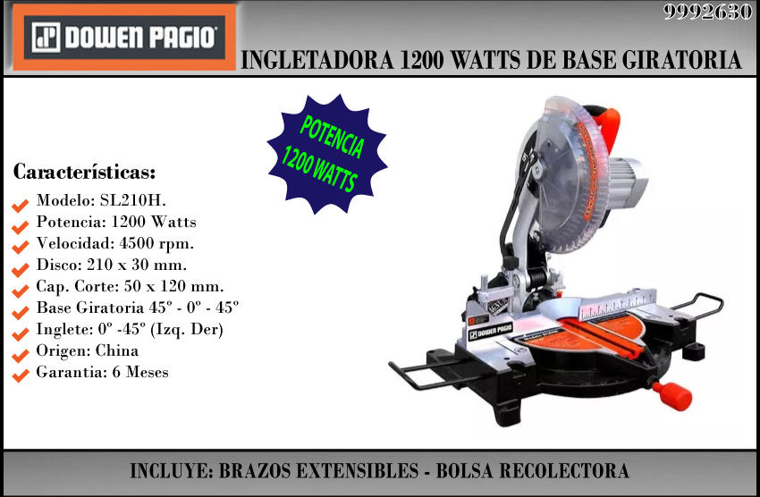 Dowen Pagio Ingletadora 1200 W 210" Sl210h