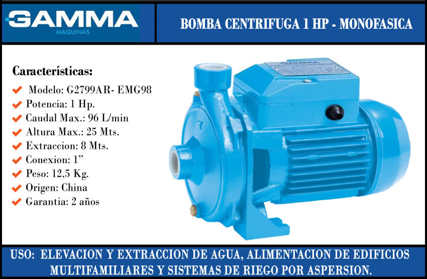 Bomba Agua Centrifuga Gamma Emg98 1 Hp G2799ar