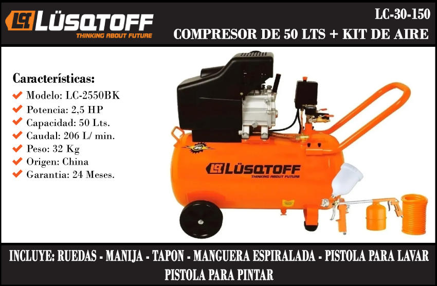 Kit 3 Piezas Lüsqtoff Compresor Pistola Pintar Manguera