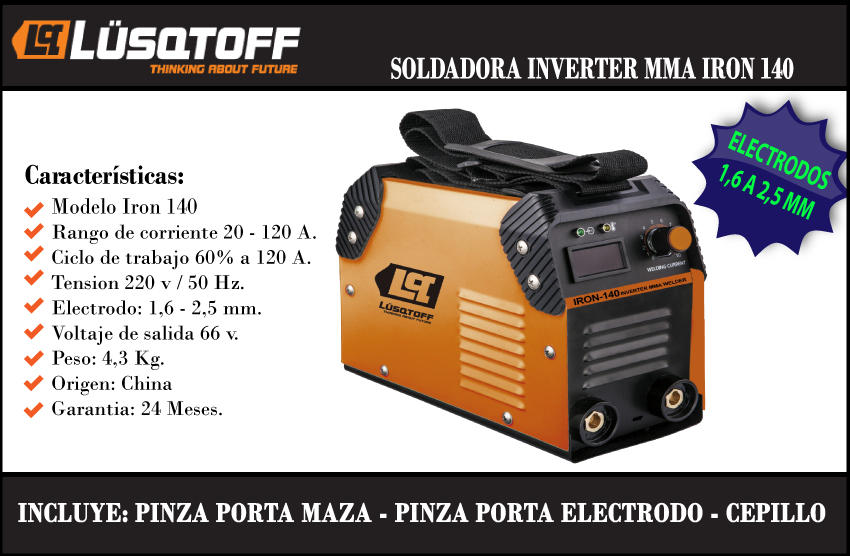 Lusqtoff Soldadora Inverter 120 A Iron 140 Elec. Hasta 2,5mm