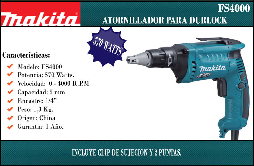 Makita Atornillador P/durlock 570 Watt 4000 Rpm