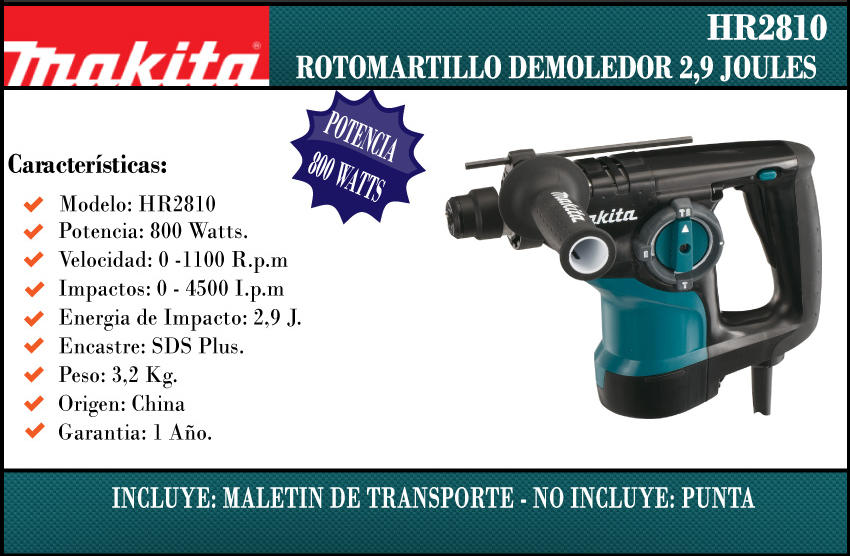 Makita Martillo Rotativo Plus Hr2810 800w 2,9j 28mm