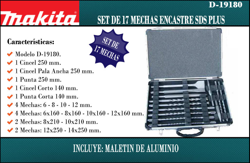 Makita Set 17 Mechas Widia Sds D19180.