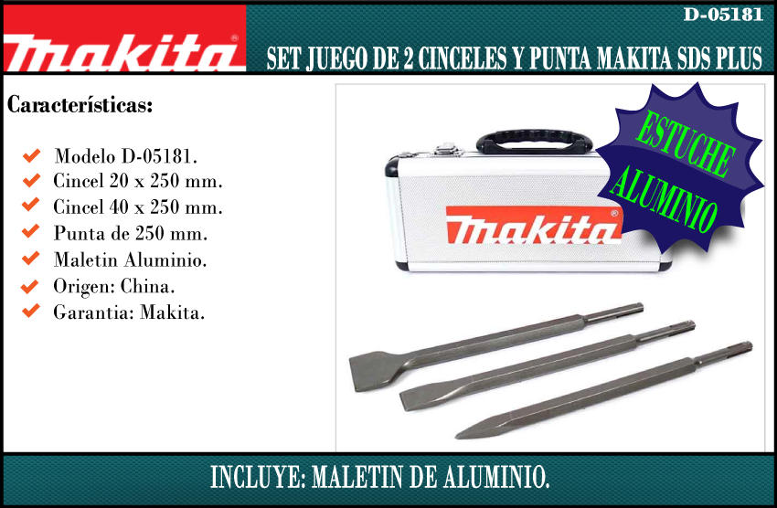 Makita Set   3 Piezas Sds Plus Punta - Cincel - Pala