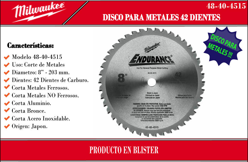 Milwaukee Disco Sierra Circular Hierro 203 Mm 42 D