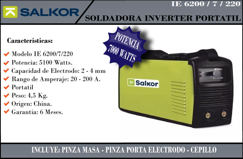 Salkor Soldadora Inverter 220 V  5100w 200 Amp