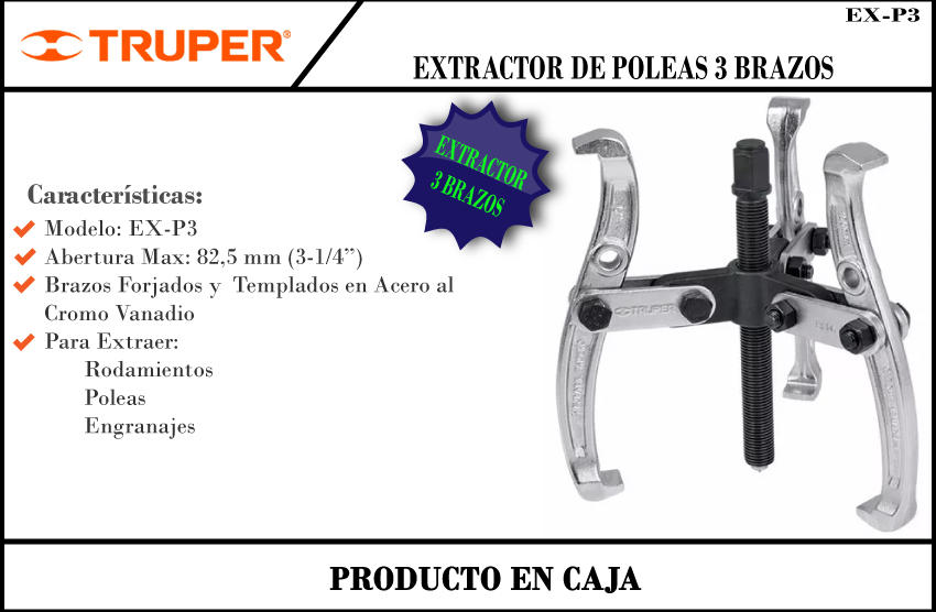 Truper Extractor Polea Mecanico 3 Garr.  82,5 Mm Mod.14500